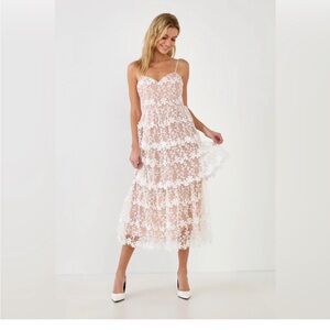 Endless Rose Crochet Layered Midi White Dress